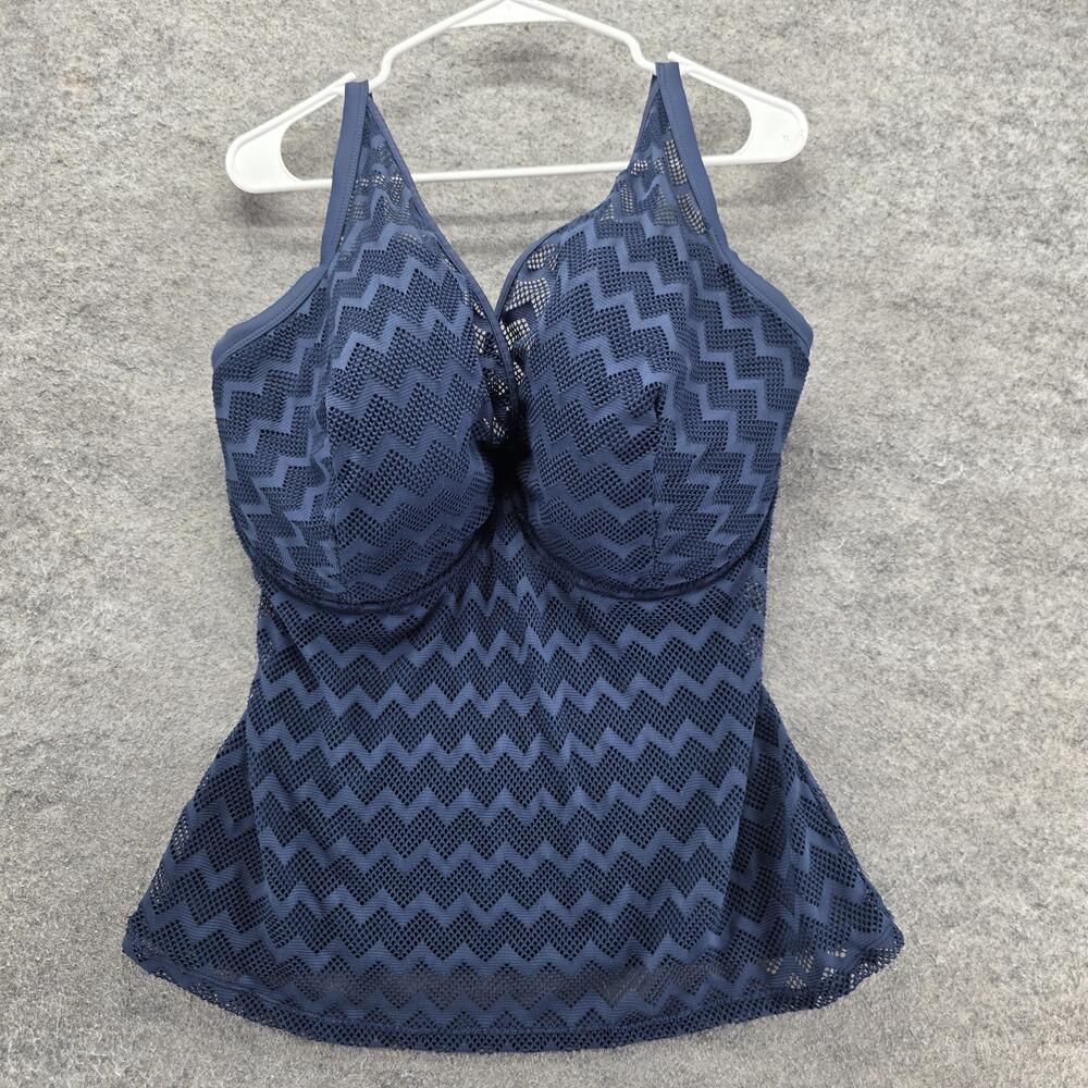 Curvy Kate Tankini Womens 40N Blue Chevron Lined Built-In Bra Adjustable Strap